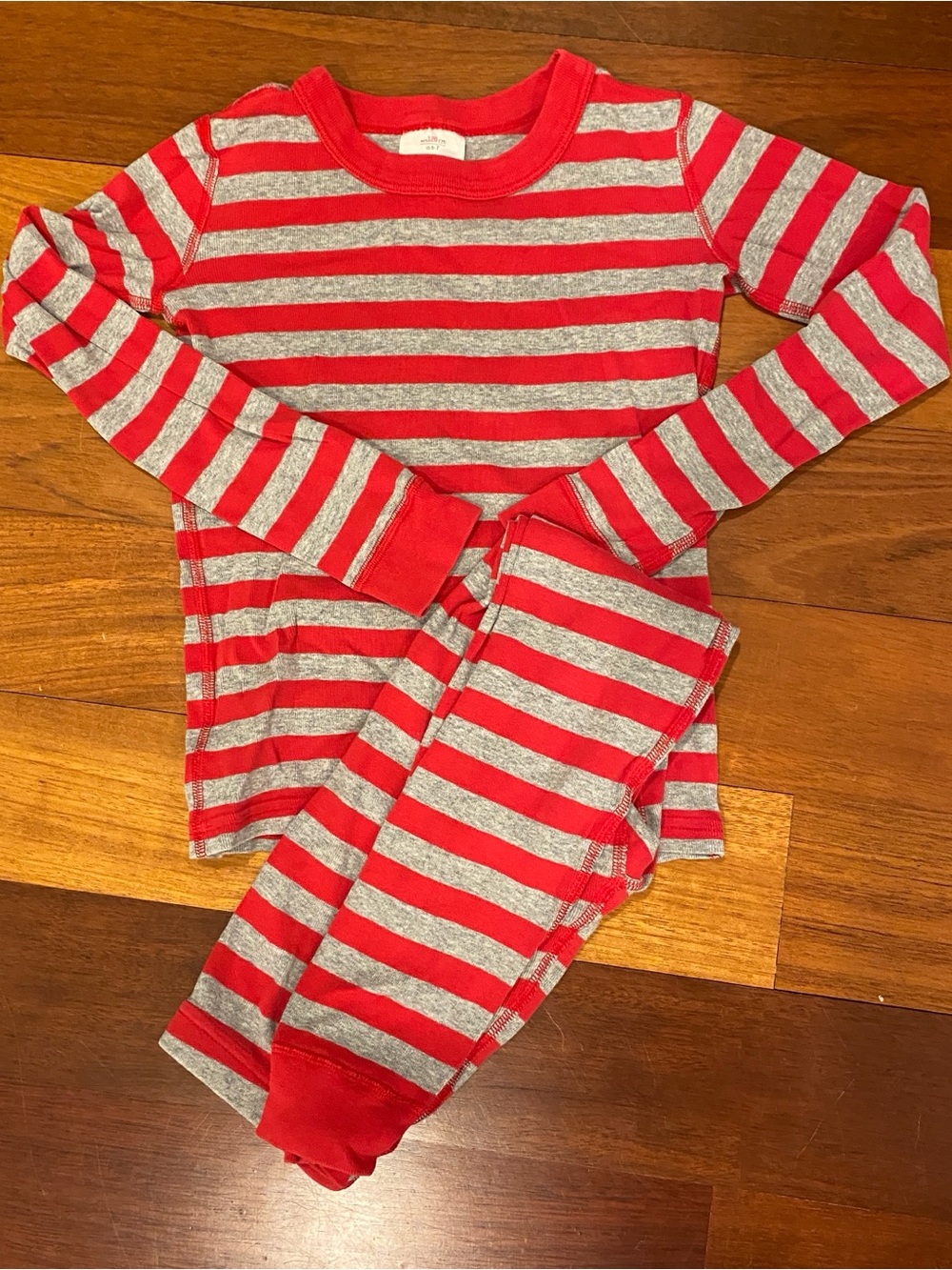 Hanna Andersson Red & Gray Striped Kids Pajama Set